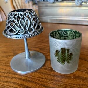 NEW Yankee Candle Irish Celtic Dreams Metal Stem tealight and frosted votive